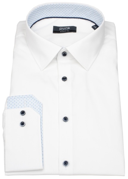 Pure Hemd - Modern Fit - Kentkragen - Kontrastknöpfe - weiß