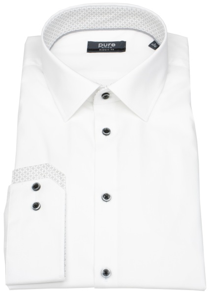 Pure Hemd - Modern Fit - Kentkragen - Kontrastknöpfe - weiß