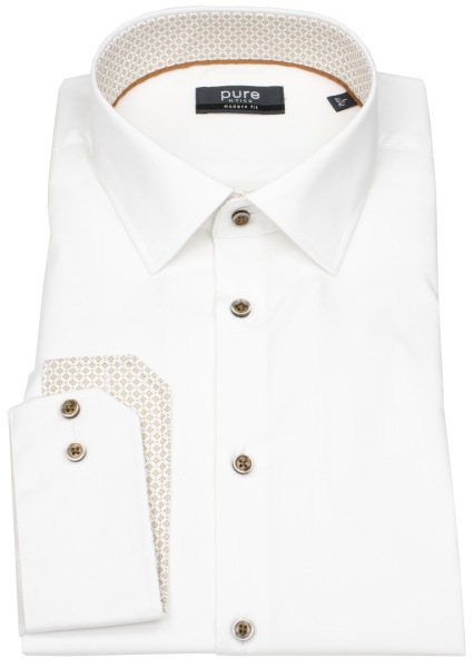Pure Hemd - Modern Fit - Kentkragen - Kontrastknöpfe - weiß