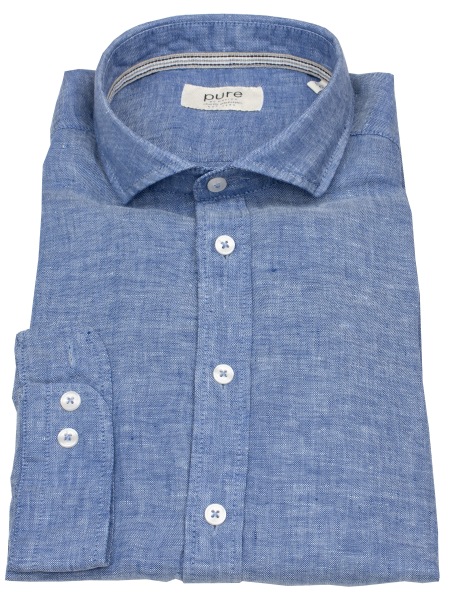 Pure Hemd - Slim Fit Casual - Kentkragen - Leinen - blau