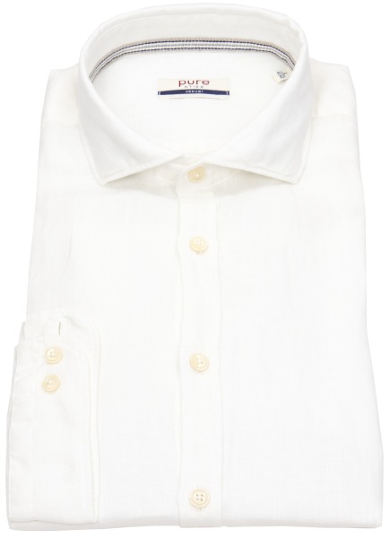Pure Hemd - Slim Fit Casual - Kentkragen - Leinen - weiß