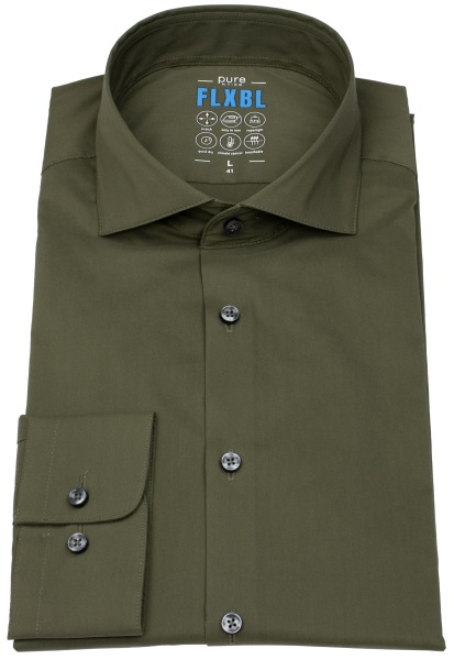 Pure Hemd - Slim Fit - FLXBL Shirt - Haifischkragen - olivgrün - 4059-21709 430 