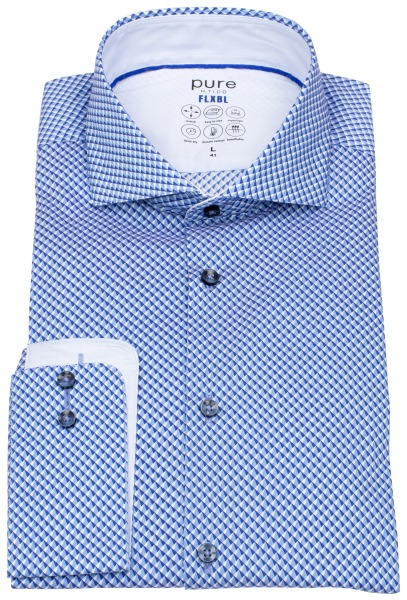 Pure Hemd - Slim Fit - FLXBL Shirt - Haifischkragen - Print - blau / hellblau - ohne OVP - E11054-21703 173 