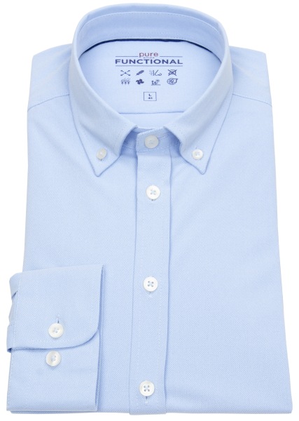 Pure Hemd - Slim Fit - Functional Shirt - Button Down Kragen - hellblau