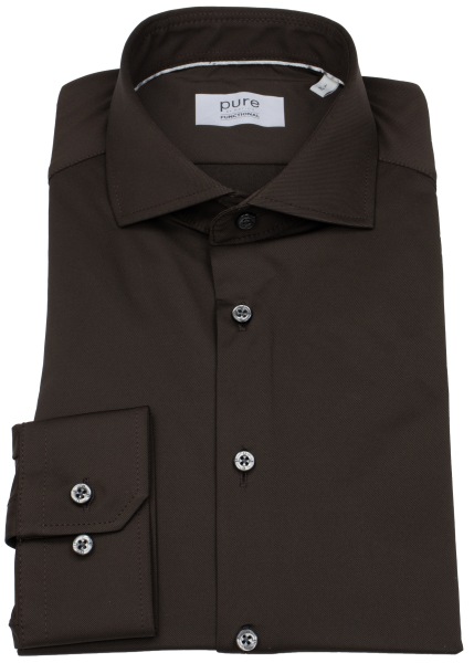 Pure Hemd - Slim Fit - Functional Shirt - Haifischkragen - dunkelbraun