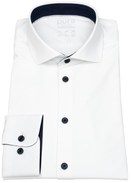 Pure Hemd - Slim Fit - Functional Shirt - Haifischkragen - Kontrastknöpfe - weiß - 4056-21750 900 