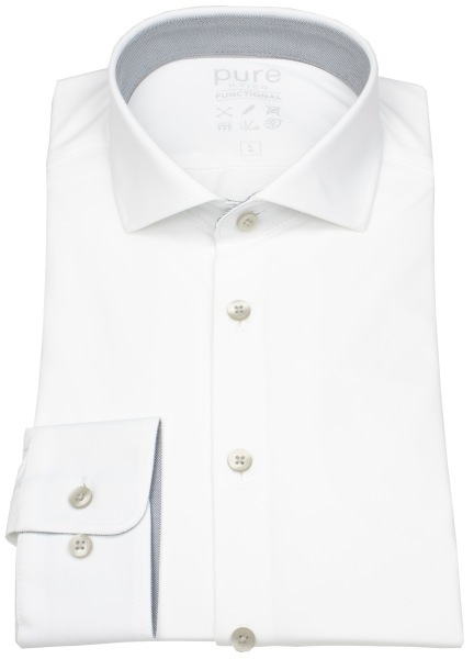Pure Hemd - Slim Fit - Functional Shirt - Haifischkragen - Kontrastknöpfe - weiß - 4056-21750 902 