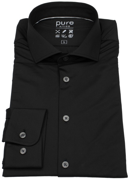 Pure Hemd - Slim Fit - Functional Shirt - Haifischkragen - schwarz - extra langer 70cm Arm