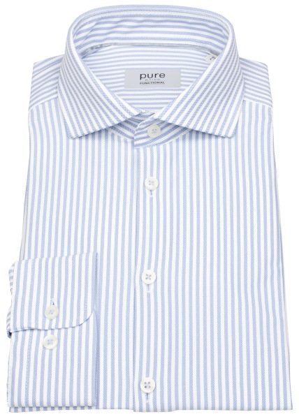 Pure Hemd - Slim Fit - Functional Shirt - Haifischkragen - Streifen - hellblau / weiß