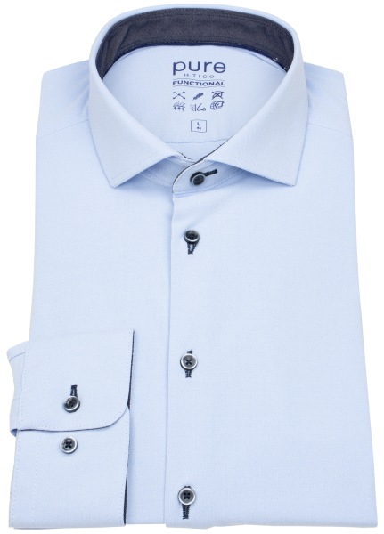 Pure Hemd - Slim Fit - Functional Shirt - Haikragen - Kontrastknöpfe - hellblau - 4060-21177 100 
