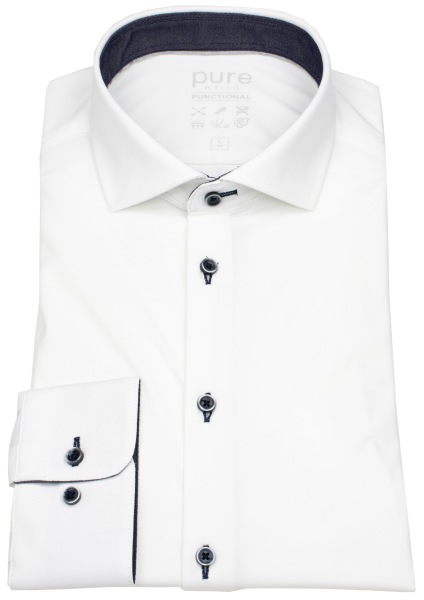 Pure Hemd - Slim Fit - Functional Shirt - Haikragen - Kontrastknöpfe - weiß - 4060-21177 900 