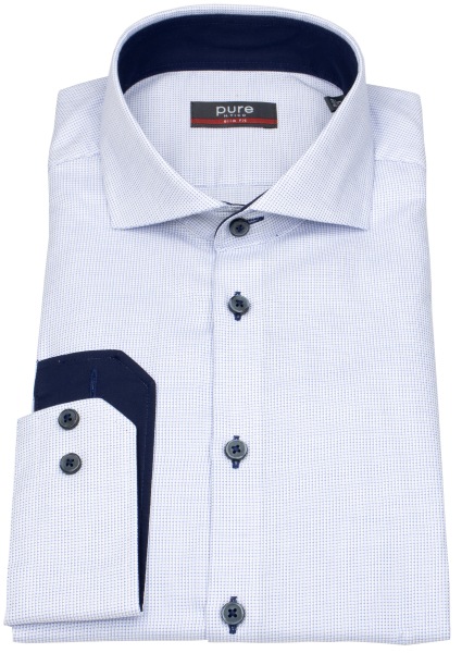 Pure Hemd - Slim Fit - Haifischkragen - fein kariert - Kontrastknöpfe - blau - 4058-21702 110 