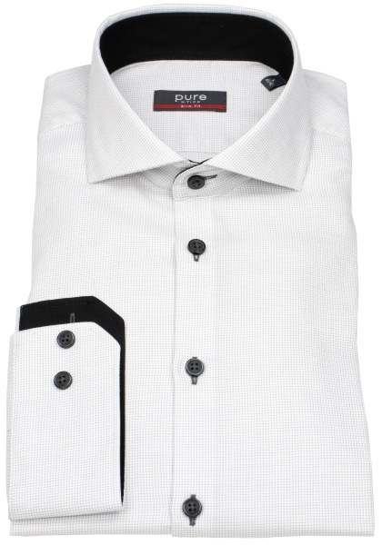 Pure Hemd - Slim Fit - Haifischkragen - fein kariert - Kontrastknöpfe - silber - 4058-21702 700 