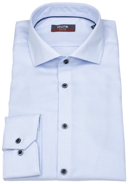 Pure Hemd - Slim Fit - Haifischkragen - Kontrastknöpfe - hellblau / weiß