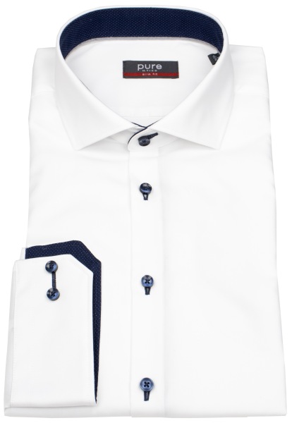 Pure Hemd - Slim Fit - Haifischkragen - Kontrastknöpfe - weiß