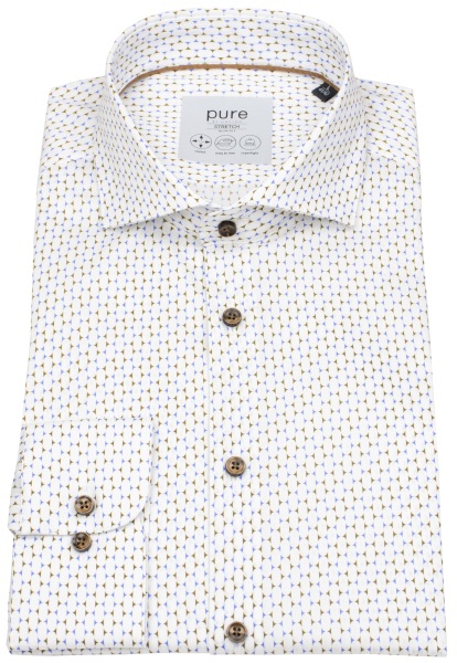 Pure Hemd - Slim Fit Stretch - Haifischkragen - Kontrastknöpfe - blau / braun