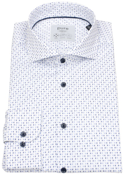 Pure Hemd - Slim Fit Stretch - Haifischkragen - Kontrastknöpfe - dunkelblau / hellblau