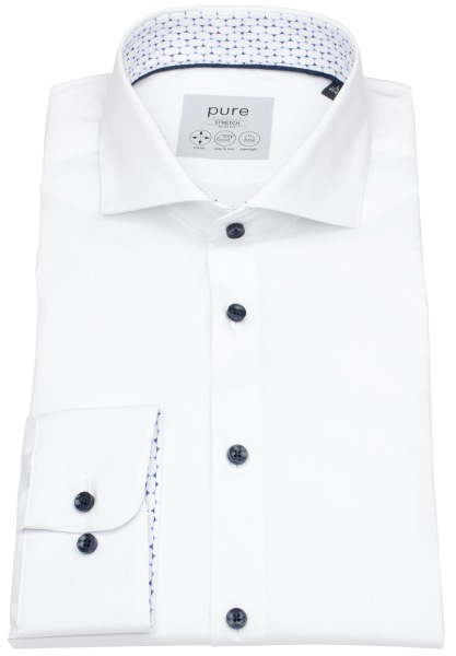 Pure Hemd - Slim Fit Stretch - Haifischkragen - Kontrastknöpfe - weiß