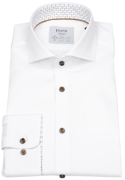Pure Hemd - Slim Fit Stretch - Haifischkragen - Kontrastknöpfe - weiß