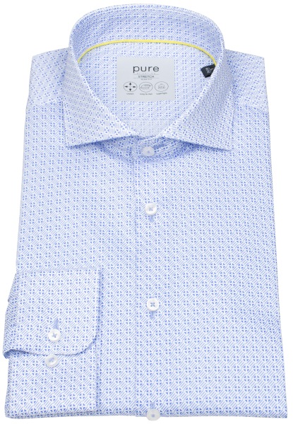Pure Hemd - Slim Fit Stretch - Haifischkragen - Print - blau / hellblau