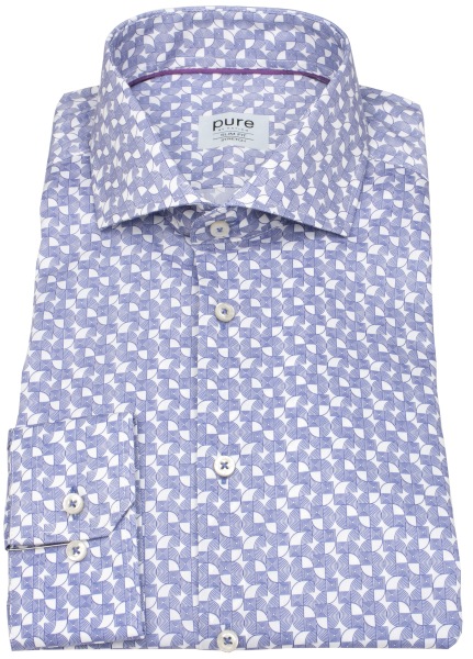Pure Hemd - Slim Fit Stretch - Haifischkragen - Print - blau / weiß