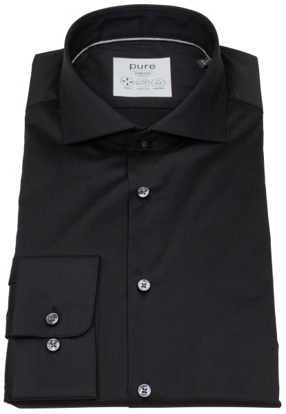 Pure Hemd - Slim Fit Stretch - Haifischkragen - schwarz