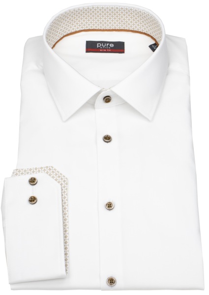 Pure Hemd - Slim Fit Stretch - Kentkragen - Kontrastknöpfe - weiß - 4066-21106 904 