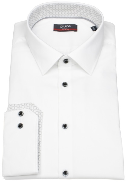 Pure Hemd - Slim Fit Stretch - Kentkragen - Kontrastknöpfe - weiß - 4066-21106 902 