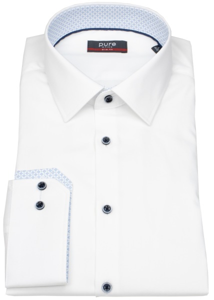 Pure Hemd - Slim Fit Stretch - Kentkragen - Kontrastknöpfe - weiß - 4066-21106 900 