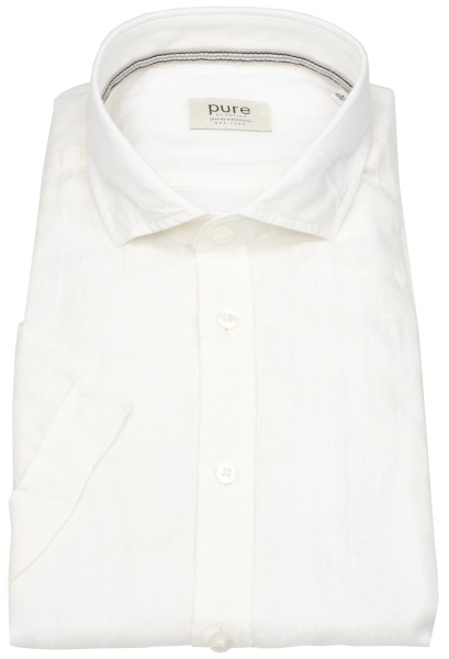 Pure Kurzarmhemd - Slim Fit Casual - Kentkragen - Leinen - weiß