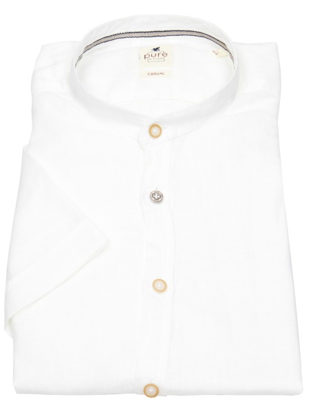 Pure Kurzarmhemd - Slim Fit - Stehkragen - Leinen - weiß - ohne OVP