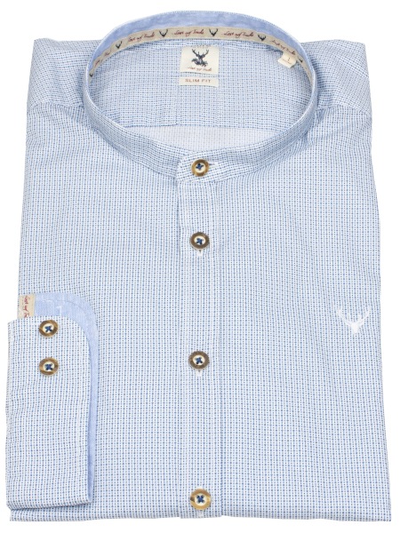 Pure Trachtenhemd - Slim Fit - Stehkragen - feines Muster - blau / weiß
