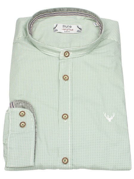Pure Traditional Shirt - Slim Fit - Stand-Up Collar - Fine Pattern - Green / White