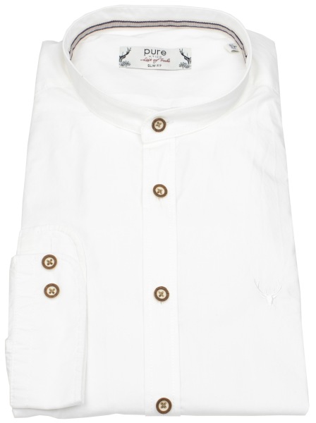 Pure Trachtenhemd - Slim Fit - Stehkragen - weiß
