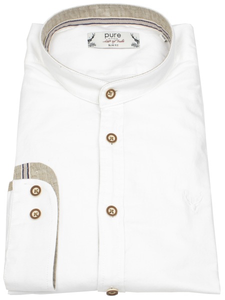 Pure Trachtenhemd - Slim Fit - Stehkragen - weiß