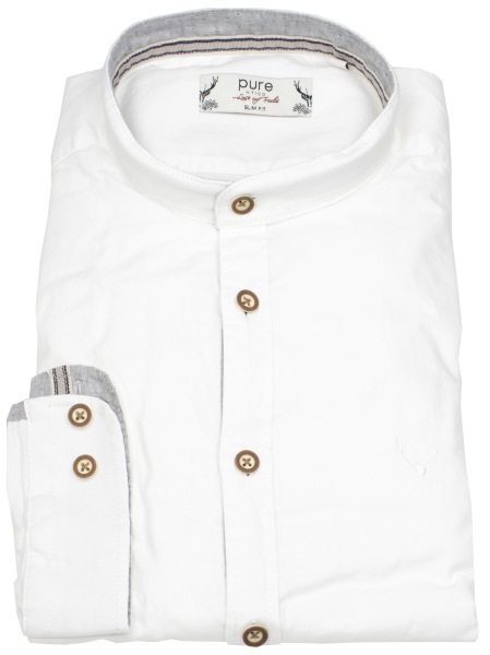 Pure Trachtenhemd - Slim Fit - Stehkragen - weiß