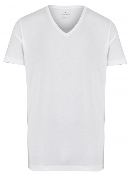 Ragman T-Shirt Doppelpack - Body Fit - V-Ausschnitt - weiß