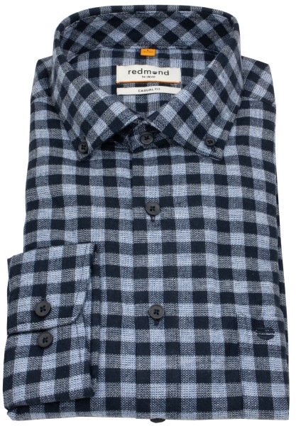 Redmond Flanellhemd - Casual Fit - Button Down Kragen - kariert - blau