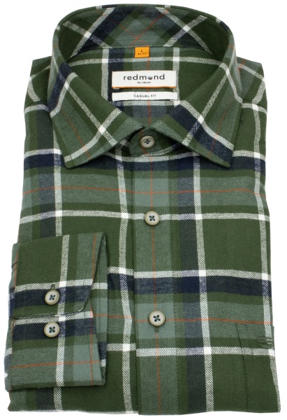 Redmond Flanellhemd - Casual Fit - Button Down Kragen - kariert - grün
