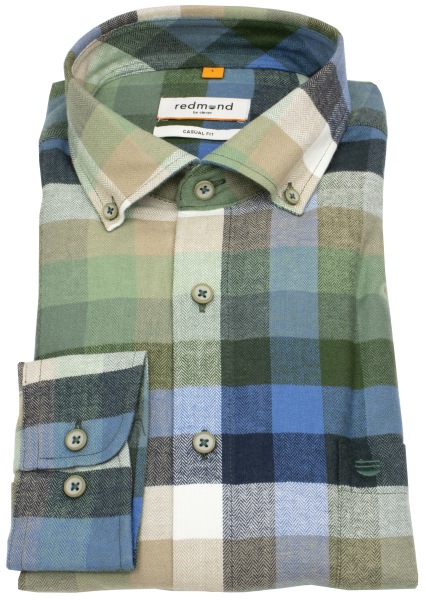 Redmond Flanellhemd - Casual Fit - Button Down Kragen - kariert - mehrfarbig