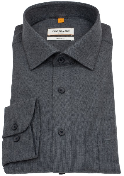 Redmond Flanellhemd - Casual Fit - dunkelgrau
