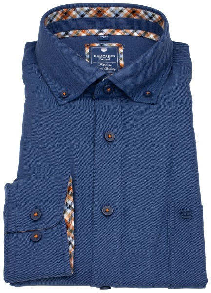Redmond Flanellhemd - Comfort Fit - Button Down - blau