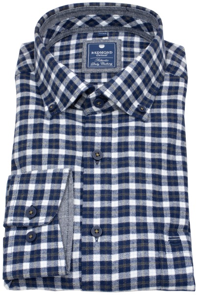 Redmond Flanellhemd - Comfort Fit - Button Down - kariert - blau / weiß - 252105111 100 