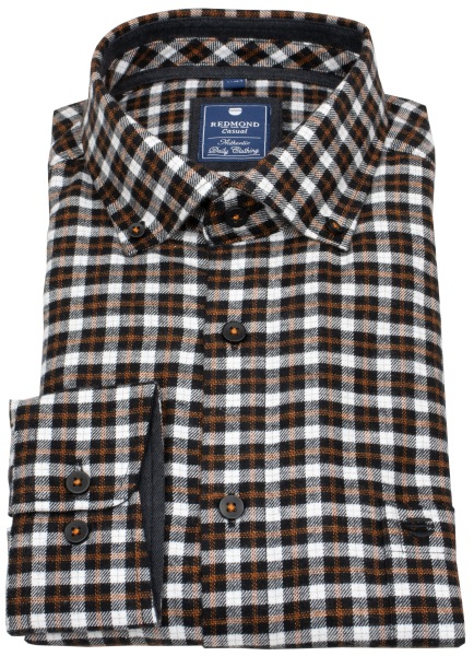 Redmond Flanellhemd - Comfort Fit - Button Down - kariert - schwarz / weiß - 252105111 900 