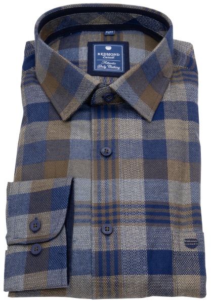 Redmond Flanellhemd - Comfort Fit - kariert - braun / blau