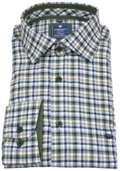 Redmond Flanellhemd - Comfort Fit - kariert - grün / braun