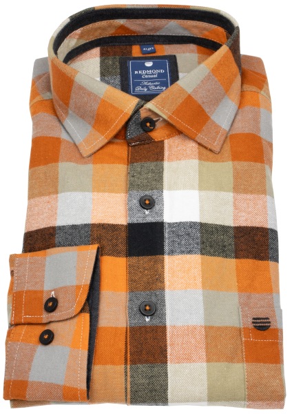 Redmond Flanellhemd - Comfort Fit - kariert - orange - 252115111 210 