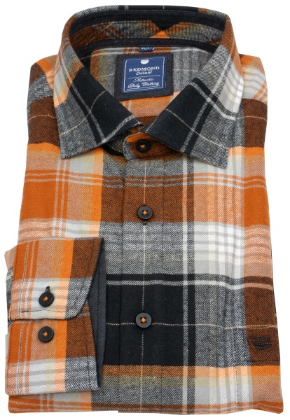 Redmond Flanellhemd - Comfort Fit - kariert - orange - 252125111 210 