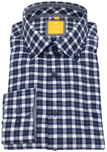 Redmond Flanellhemd - Modern Fit - Button Down - kariert - blau / weiß - 252105110 100 