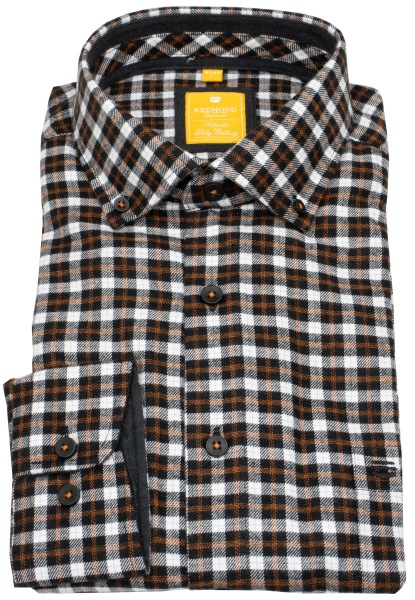 Redmond Flanellhemd - Modern Fit - Button Down - kariert - schwarz / weiß - 252105110 900 